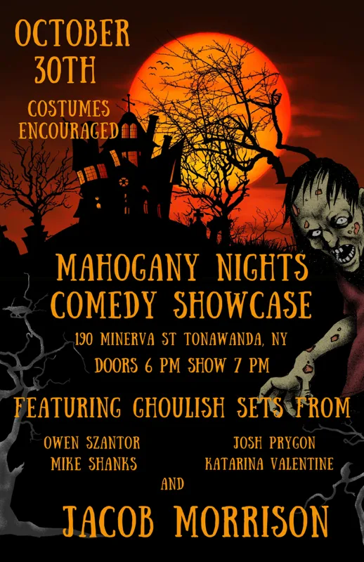 Mahogany Nights Halloween Comedy Show Case event artwork